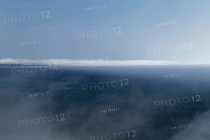 Coastal seascape in fog, Gulf of Saint Lawrence, Province of Quebec, Canada, sea, water, blue, North America