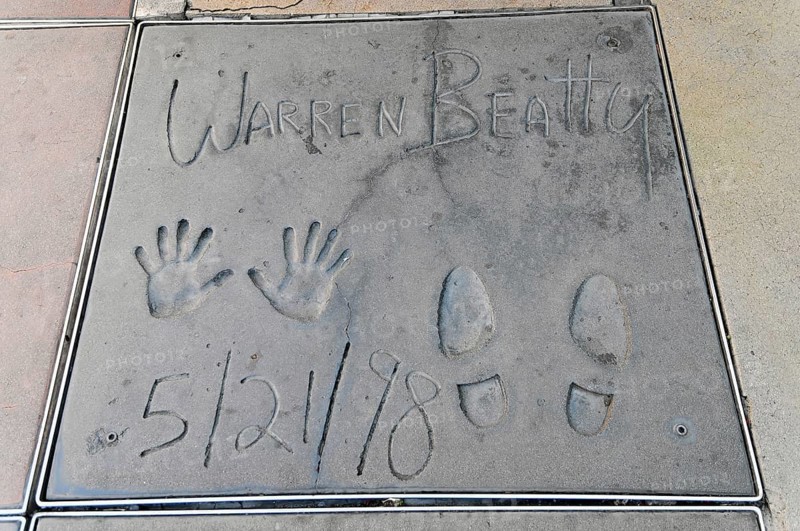 Handprints and footprints of WARREN BEATTY, Hollywood Boulevard, Los Angeles, California, USA, North America