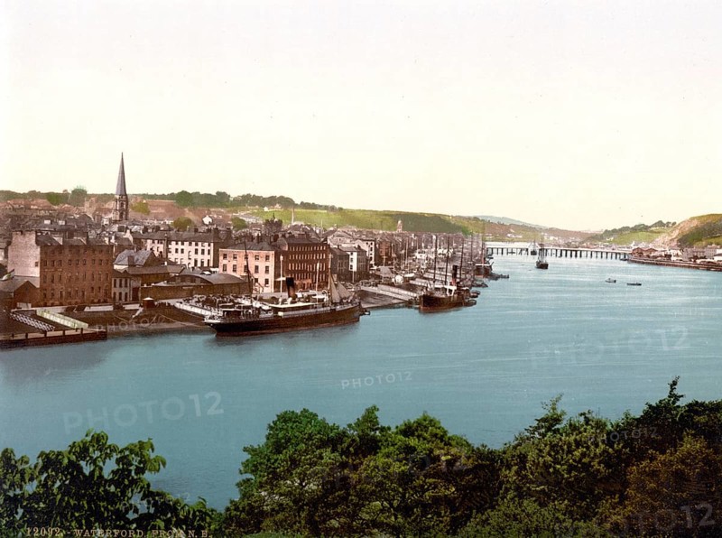 Seen from the East, Waterfront, County Waterfront, Ireland, c. 1890, Historic, digitally restored reproduction from a 19th century original Seen from the East, Ireland, 1890, Historic, digitally restored reproduction from a 19th century original, Europe
