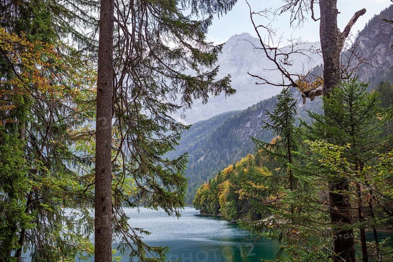 Zugspitze massif and Zugspitze with Eibsee lake, Wetterstein mountains, Grainau, Werdenfelser Land, Upper Bavaria, Bavaria, Germany, Europe