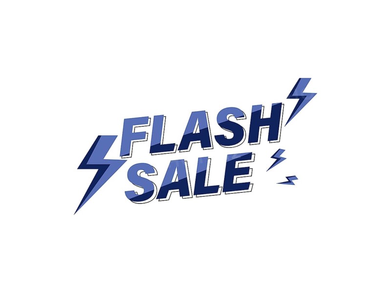 Dynamic typography of 'Flash Sale' with blue color and lightning bolts