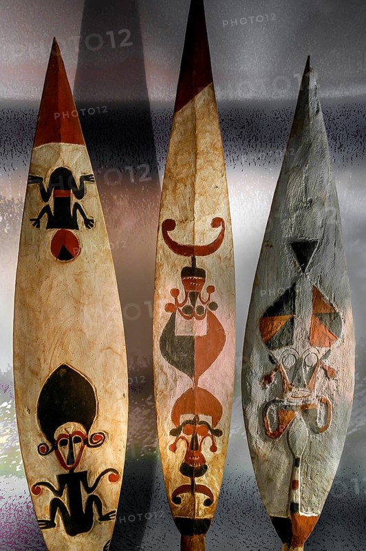 Painted spearheads, South Sea Collection, Obergünzburg, Allgäu, Bavaria, Germany, Europe
