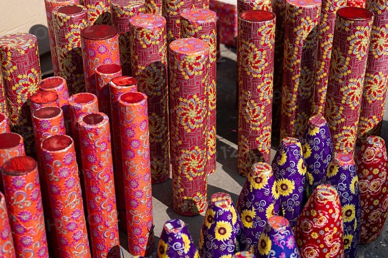 BARPETA, INDIA, NOVEMBER 7: Firecrackers displayed for sell at a stall for upcoming Diwali or Dipawali festival on November 7, 2023. in Barpeta, India. Diwali is a festival of lights, often involving fireworks, celebrated every year in India. Barpeta village of lower Assam is famous for making handmade traditional firecrackers