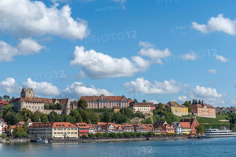 Meersburg on Lake Constance, townscape, residential castle, new castle, state winery, lakeside promenade, passenger ship, vineyard, Baden-Württemberg, Germany, Europe