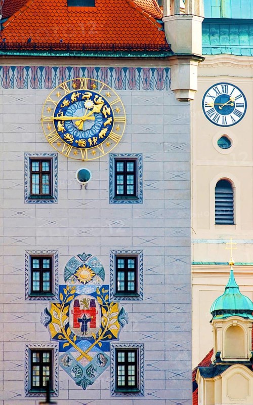 Towers of the old town hall on Marienplatz and the Heilig Geist church, Munich, Bavaria, Germany, Europe