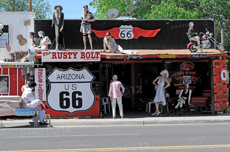 Souvenirs, souvenirs, western town in Seligman on the historic Route 66 in the wild west. Seligman, Arizona, USA, North America
