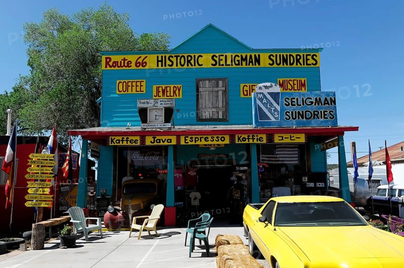 Western town in Seligman on historic Route 66 in the Wild West. Seligman, Arizona, USA, North America
