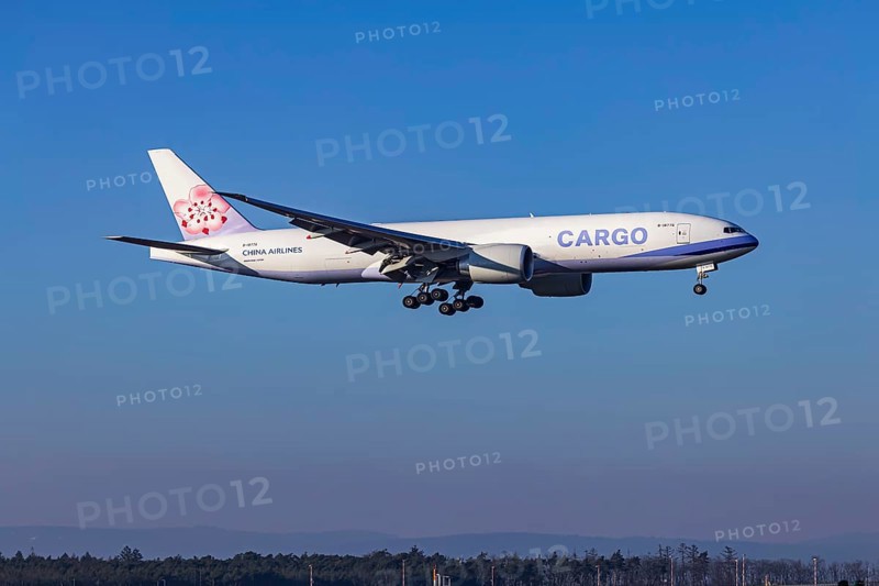 Aircraft approaching Frankfurt Airport, Fraport Airport. B-18776, CHINA AIRLINES BOEING 777-F, Frankfurt am Main, Hesse, Germany, Europe