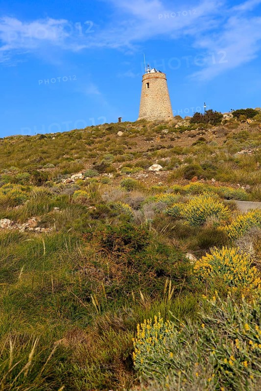 Torre Vigia de los Lobos watchtower, Rodalquilar, Cabo de Gata natural park, Almeria, Spain, Europe
