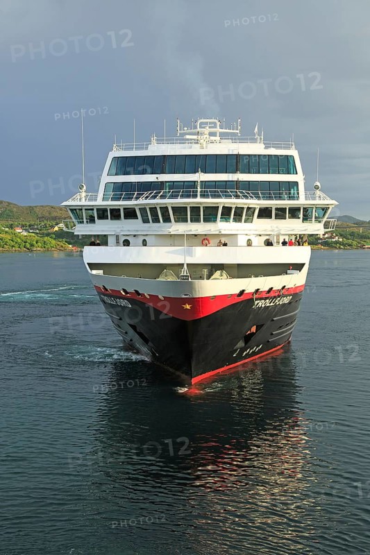 Hurtigruten ship 'Trollfjord' arriving at port of Rorvik, Norway, Europe