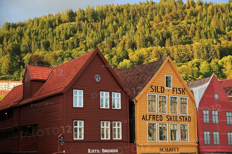 Historic Hanseatic League wooden buildings Bryggen area, Bergen, Norway UNESCO World Cultural Heritage site