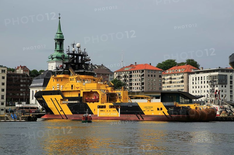Loke Viking tug supply vessel ship in the harbour, city of Bergen, Norway, Europe