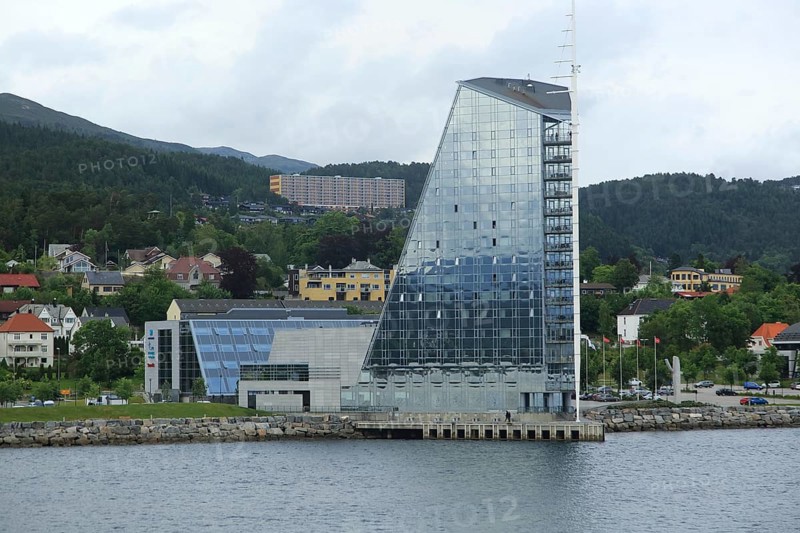 Modern architecture sixteen storey Rica Seilet Hotel, Molde, Romsdal county, Norway built 2002