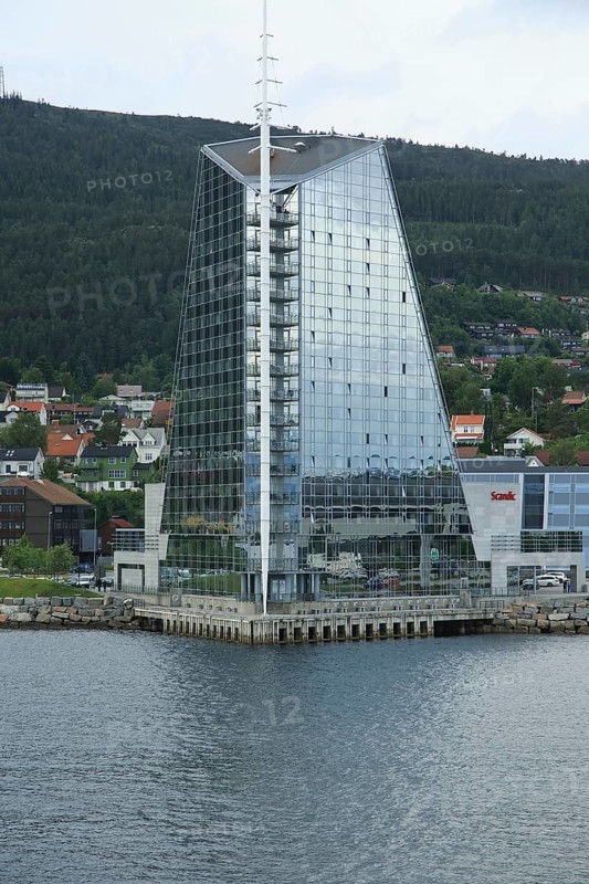 Modern architecture sixteen storey Rica Seilet Hotel, Molde, Romsdal county, Norway built 2002