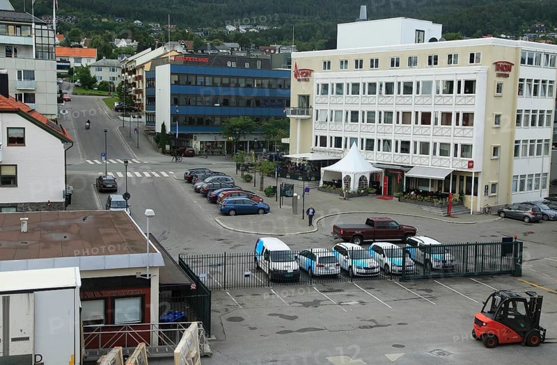 View of buildings in city centre Molde, Romsdal county, Norway, Europe