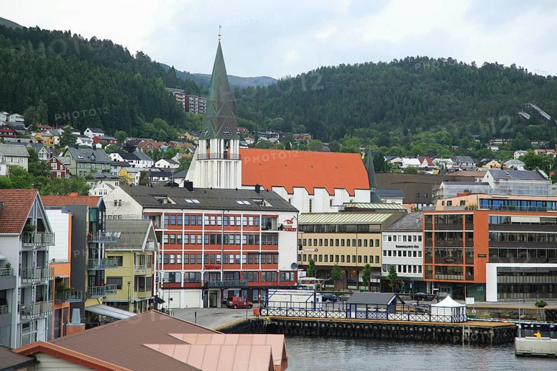 View of buildings in city centre Molde, Romsdal county, Norway, Europe