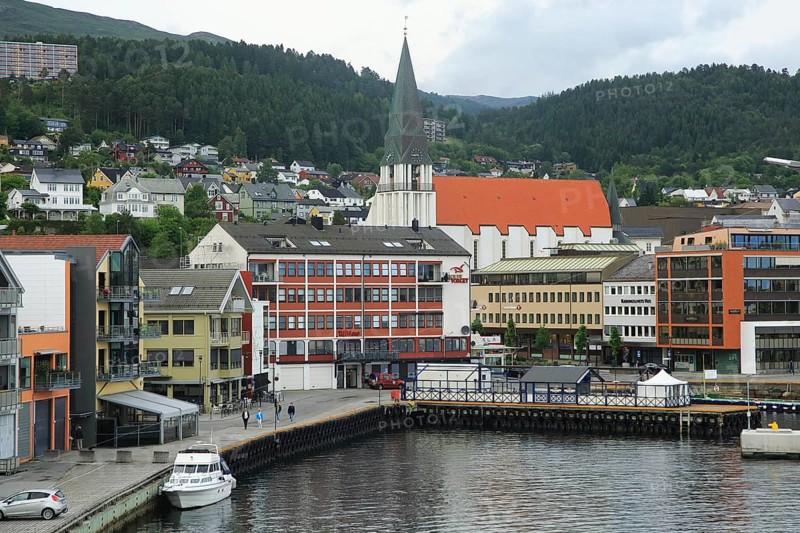 View of buildings in city centre Molde, Romsdal county, Norway, Europe