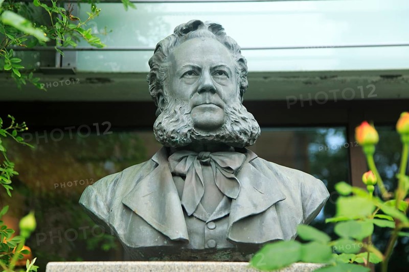 Bust of Norwegian playwright and poet Henrik Ibsen, Molde, Romsdal county, Norway, Europe