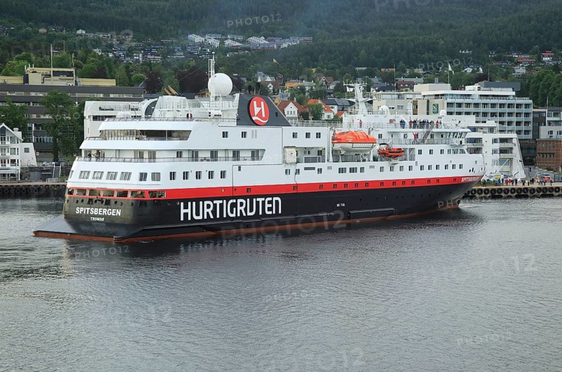 Hurtigruten ship 'Spitsbergen' arriving at port of Molde, Romsdal county, Norway, Europe