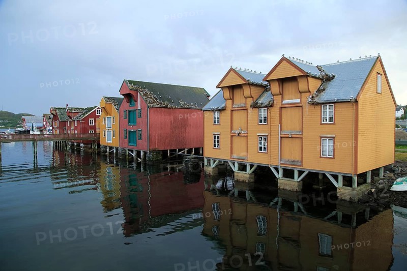 Traditional harbour buildings in fishing village of Rorvik, Norway, Europe