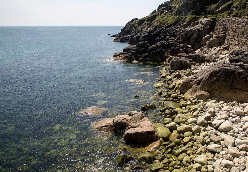 Rocky coastal scenery at Lamorna Cove, Cornwall, England, UK