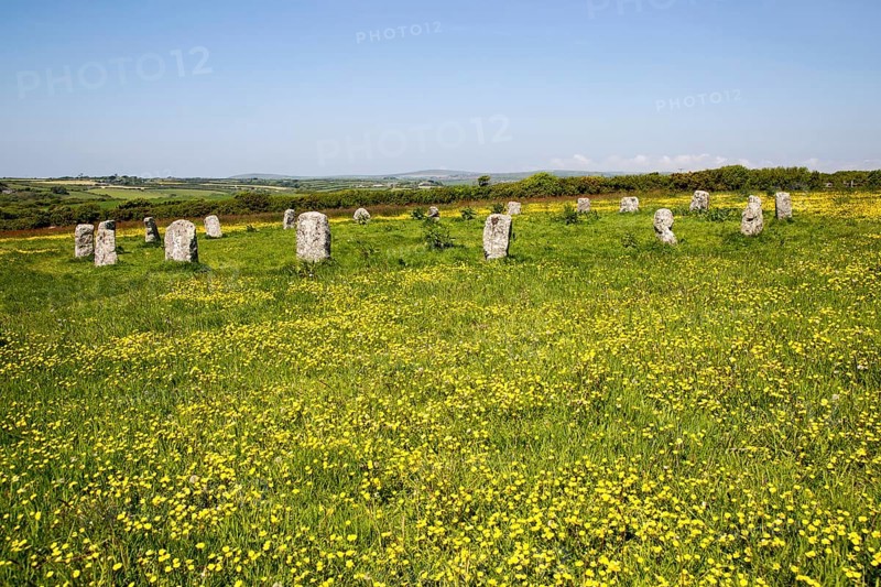 The Merry Maidens prehistoric stone circle, St Buryan, Cornwall, England, UK