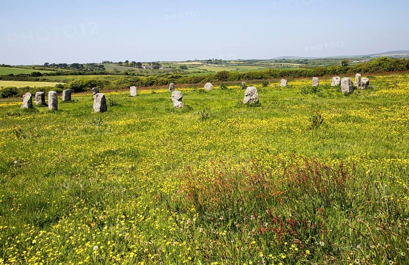 The Merry Maidens prehistoric stone circle, St Buryan, Cornwall, England, UK