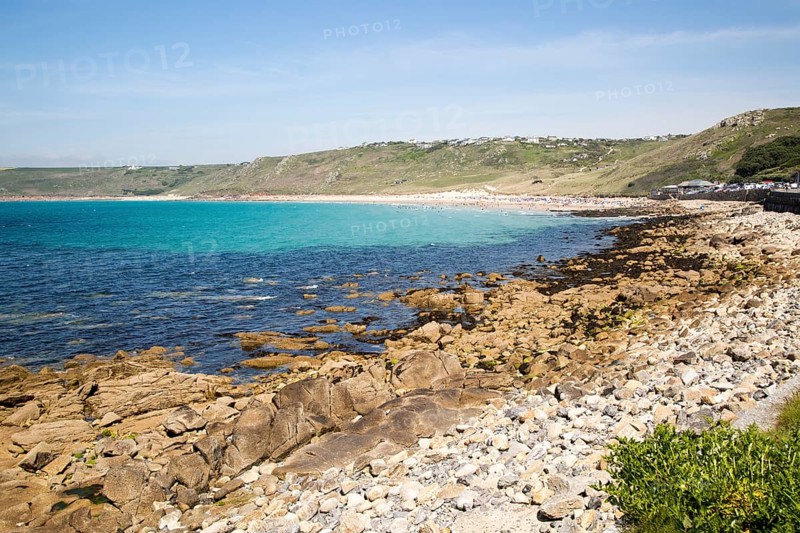 Coastal scenery rocky foreshore, Sennan Cove, Land's End, Cornwall, England, UK