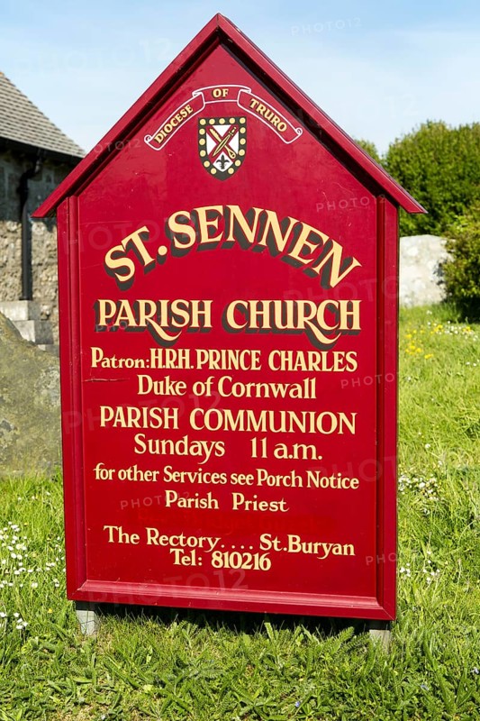 St Sennen parish church sign, Land's End, Cornwall, England, UK