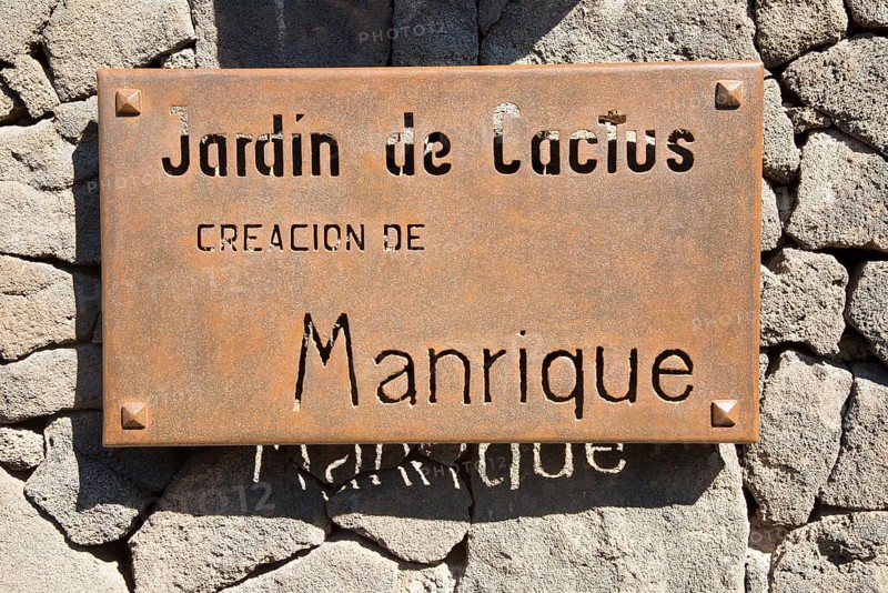 Sign for Jardin de Cactus designed by César Manrique, Guatiza, Lanzarote, Canary Islands, Spain, Europe