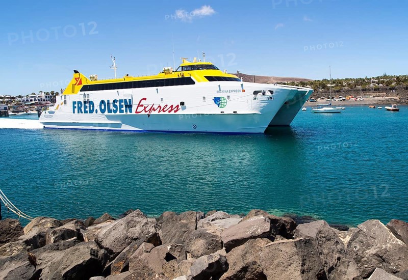 Fred Olsen Bocayna Express ferry leaving Playa Blanca, Lanzarote, Canary Islands, Spain, Europe