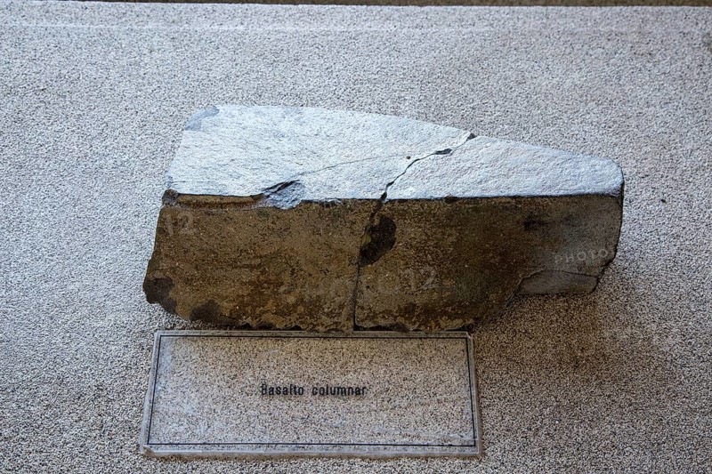 Columnar basalt rock sample geology display, Casa de los Volcanes volcanic study centre, Lanzarote, Canary island, Spain, Europe