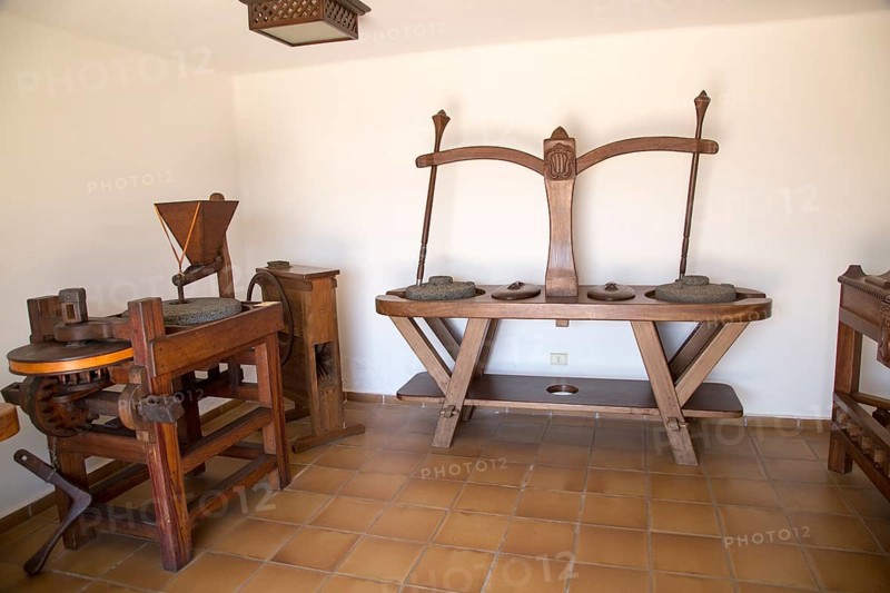 Historic milling equipment at Museum and folklore arts centre, Casa Museo Monumento al Campesino, Lanzarote, Canary Islands, Spain, Europe