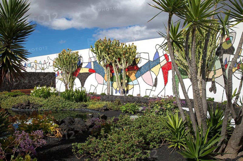 Mural in cactus garden Fundación César Manrique, Taro de Tahíche, Lanzarote, Canary islands, Spain, Europe