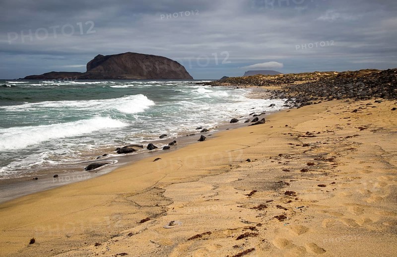 Montana Clara island nature reserve from Graciosa island, Lanzarote, Canary Islands, Spain, Europe