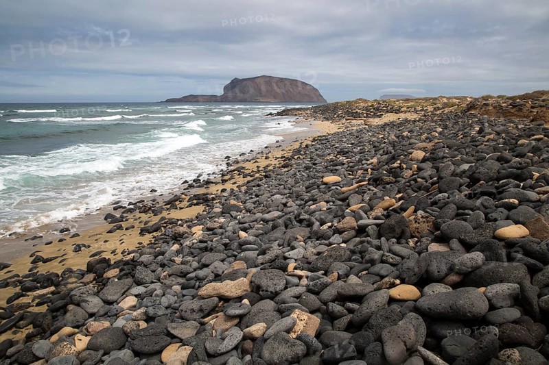 Montana Clara island nature reserve from Graciosa island, Lanzarote, Canary Islands, Spain, Europe