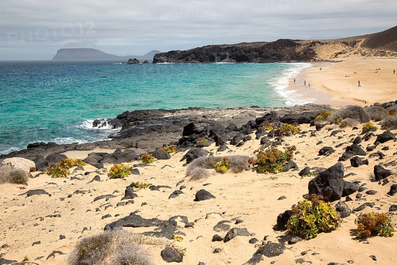 Sandy beach Playa de las Conchas, Graciosa island, Lanzarote, Canary Islands, Spain, Europe