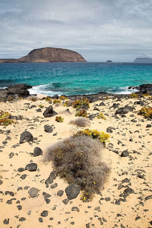 Montana Clara island nature reserve from Graciosa island, Lanzarote, Canary Islands, Spain, Europe