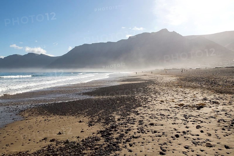 Atlantic Ocean coast beach and waves, Caleta de Famara, Lanzarote, Canary islands, Spain, Europe