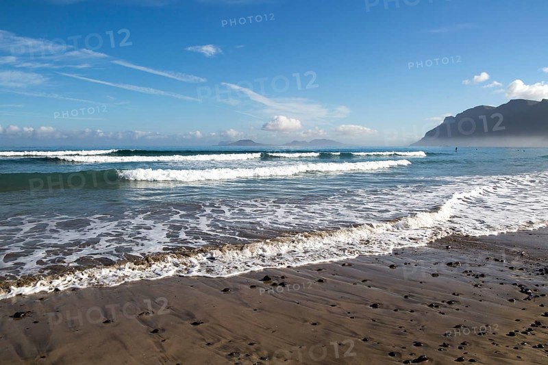 Atlantic Ocean coast beach and waves, Caleta de Famara, Lanzarote, Canary islands, Spain, Europe
