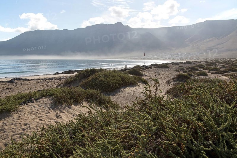 Atlantic Ocean coast beach and waves, Caleta de Famara, Lanzarote, Canary islands, Spain, Europe