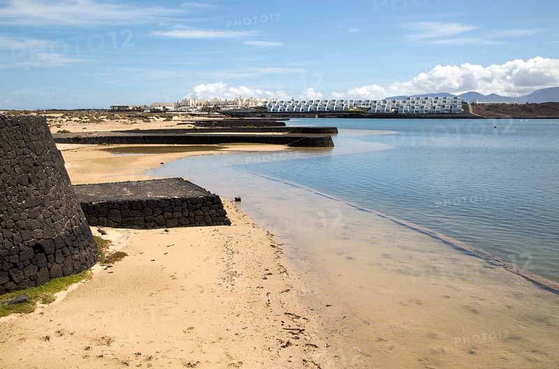 Lagoon at La Isleta, Lanzarote, Canary islands, Spain with large Club la Santa hotel in background