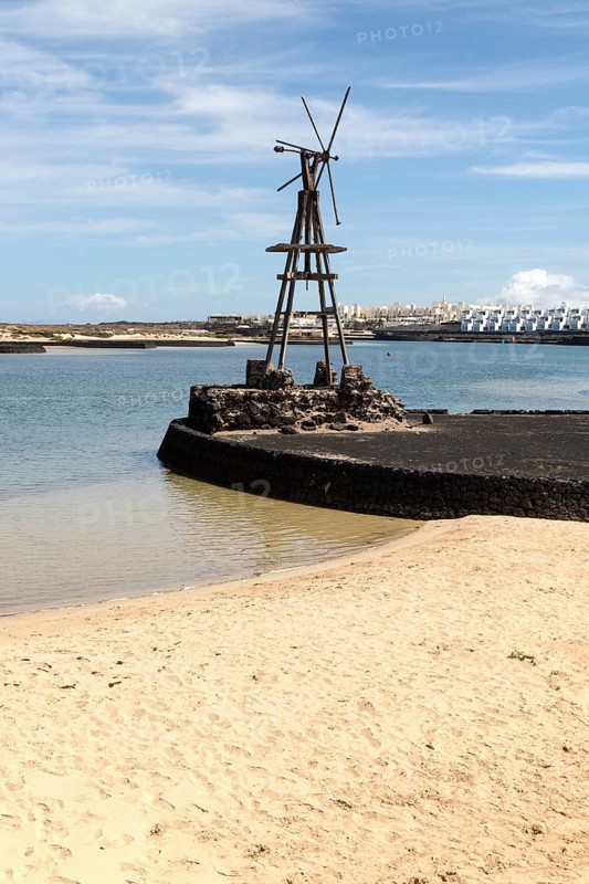 Lagoon at La Isleta, Lanzarote, Canary islands, Spain with large Club la Santa hotel in background