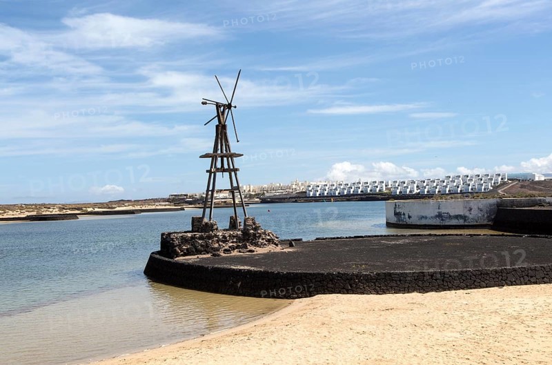 Lagoon at La Isleta, Lanzarote, Canary islands, Spain with large Club la Santa hotel in background