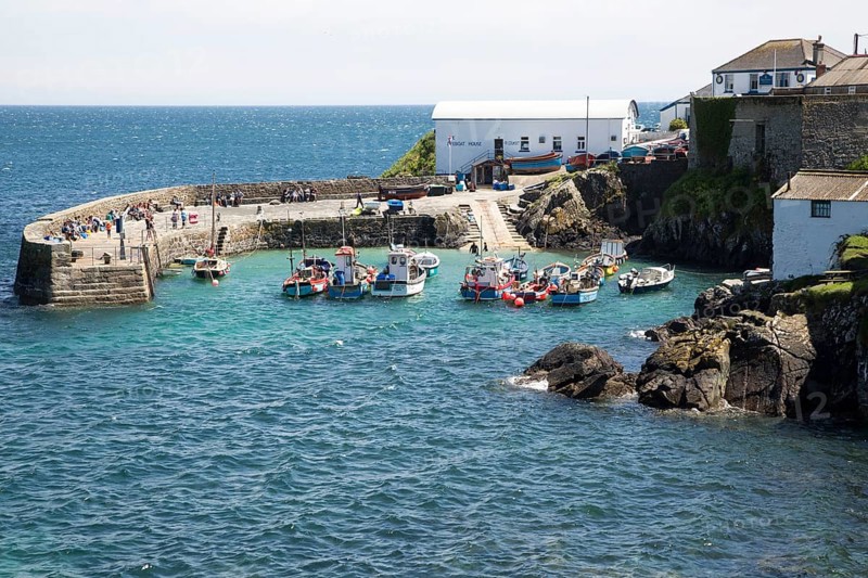 Fishing boats in the harbour at Coverack, Lizard Peninsula, Cornwall, England, UK