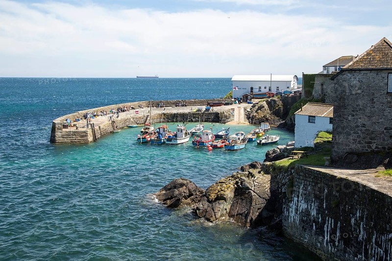 Fishing boats in the harbour at Coverack, Lizard Peninsula, Cornwall, England, UK