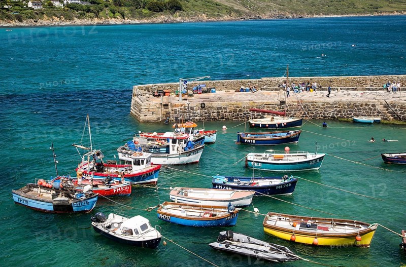 Fishing boats in the harbour at Coverack, Lizard Peninsula, Cornwall, England, UK