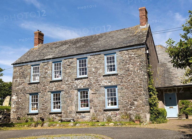 Traditional stone built house, St Keverne, Lizard Peninsula, Cornwall, England, UK