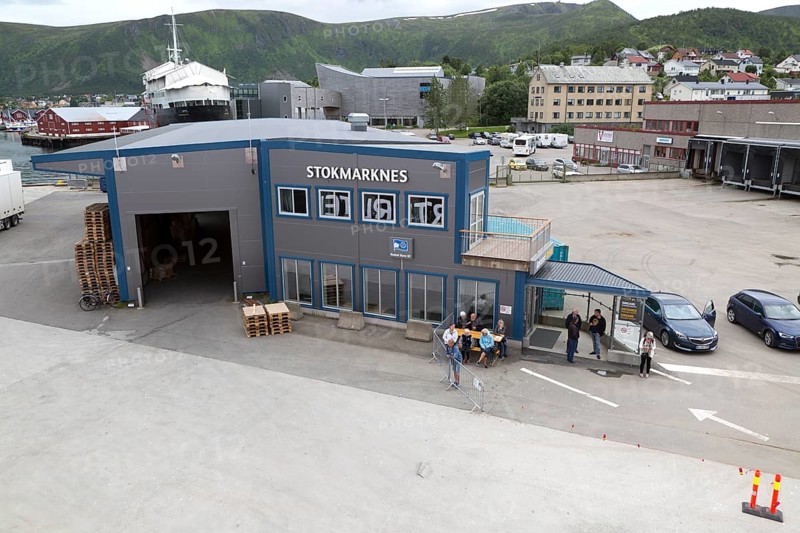 Port buildings at Stokmarknes, Hadsel municipality, Hadseloya island, Nordland, Vesteralen region, northern Norway