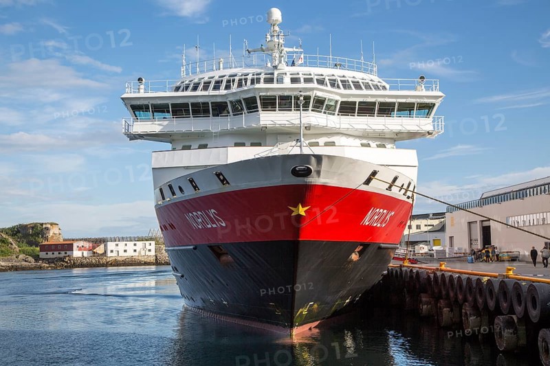 Nordlys Hurtigruten ferry ship at Svolvaer, Lofoten Islands, Nordland, Norway, Europe